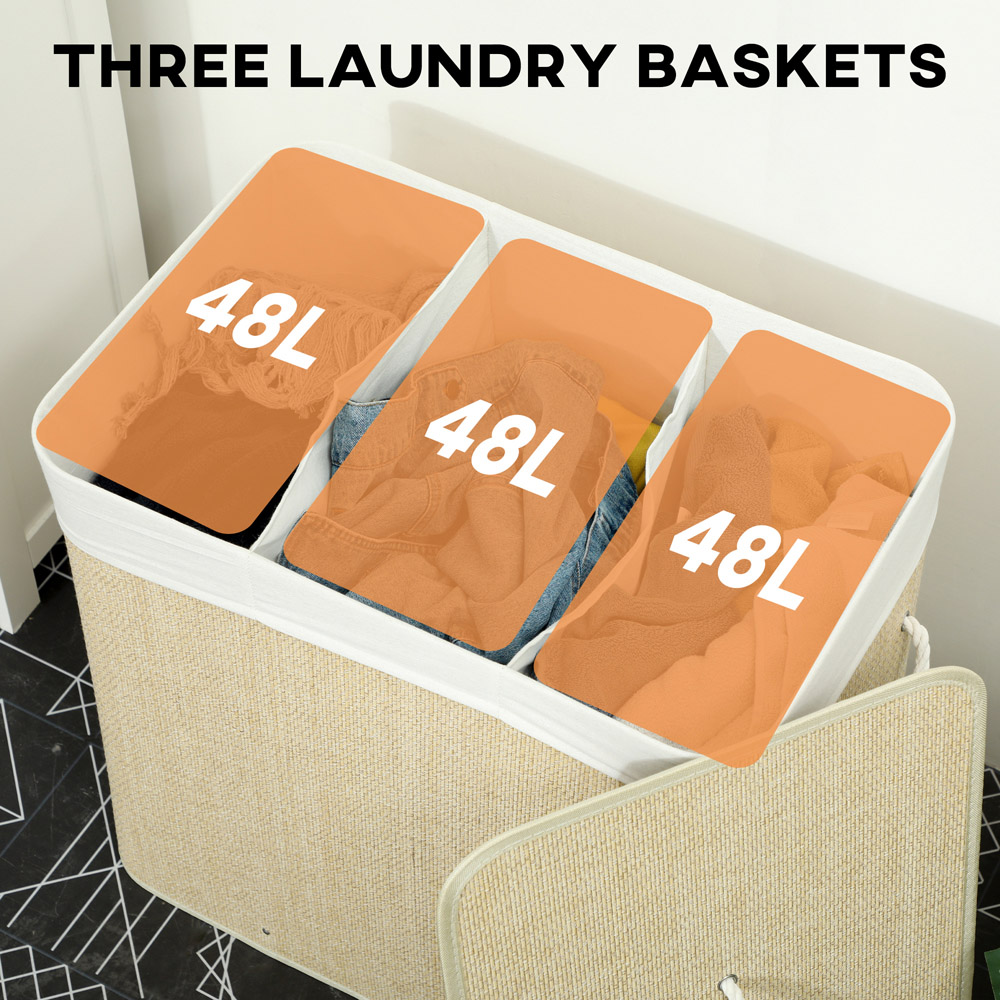 HOMCOM Cream Laundry Basket with Lid 144L Image 7