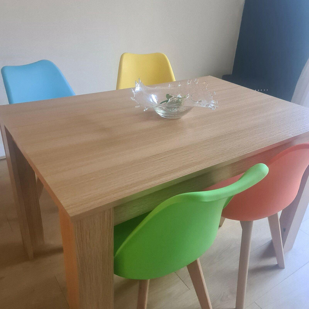 Portland 4 Seater Plastic and Leather Dining Set Oak Effect and Colourful Image 3