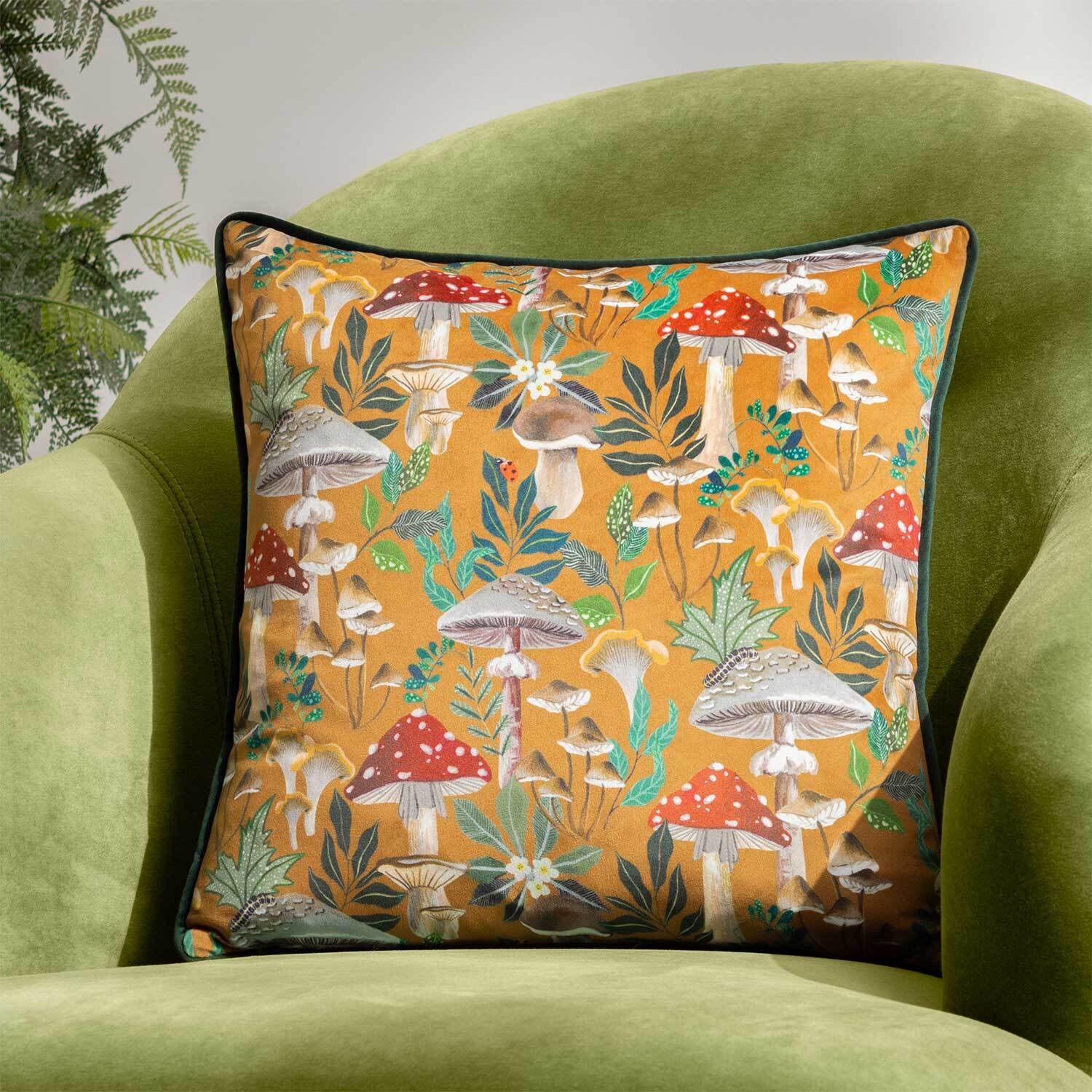 Wild Garden Mushroom Cushion Ochre - Ochre Image 6
