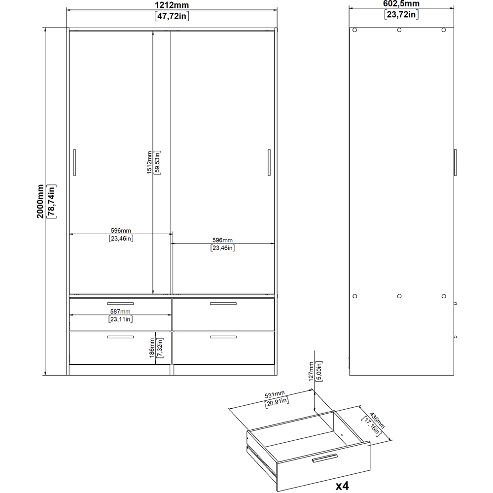 Florence Line 2 Sliding Door 4 Drawer White Wardrobe Image 7