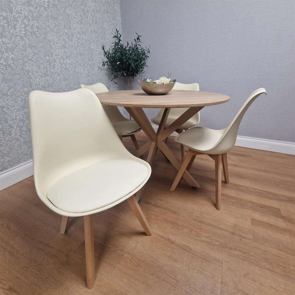 Kosy Koala 4 Seater Wood Effect Round Dining Set Cream Image 5