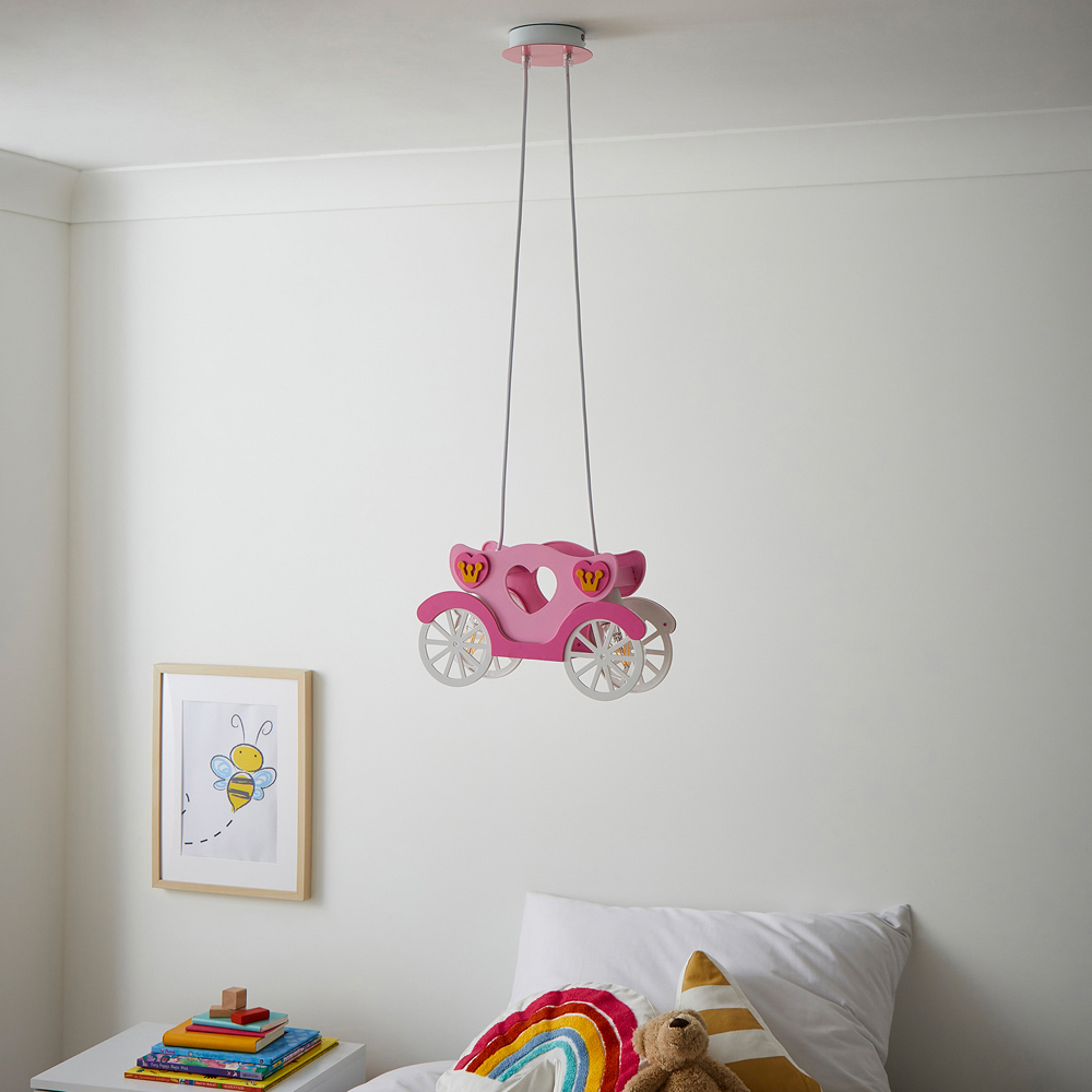Glow Pink 3D Princess Carriage Ceiling Light Image 5