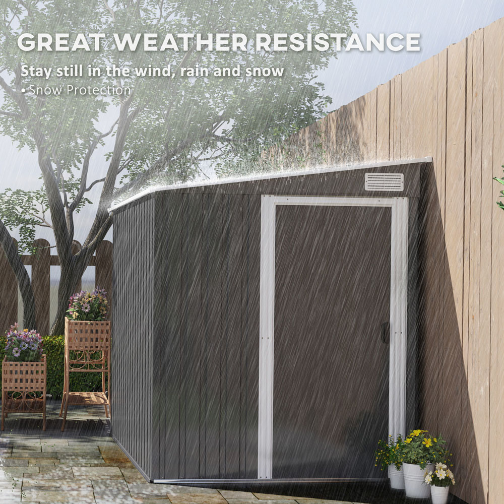 Outsunny 7 x 5ft Dark Grey Metal Garden Shed with Foundation Lean To Image 7