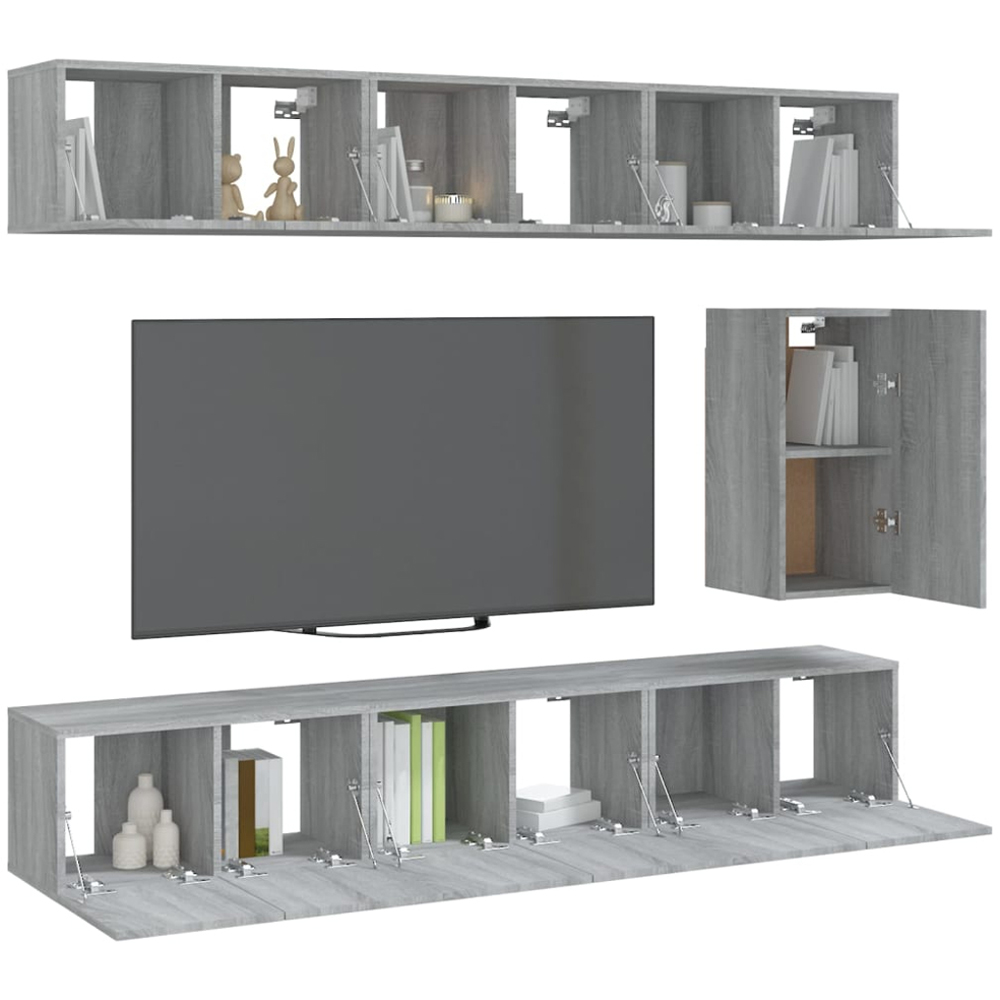 vidaXL 13 Door Grey Sonoma Wall Mounted TV Cabinet Set of 7 Image 3