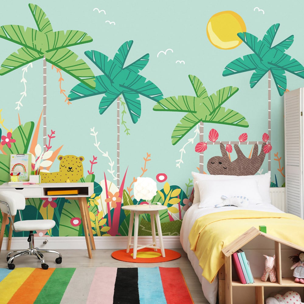 Origin Murals Jungle Animals Blue Wall Mural Image 1
