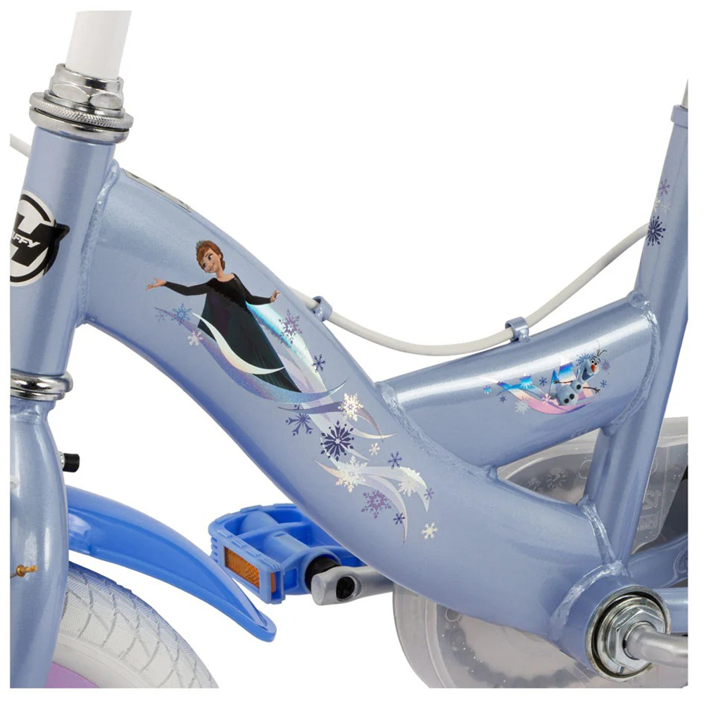 Huffy Disney Frozen Kids 14 inch Blue Bike with Stabilisers and Snowflake Bubble Maker Image 6