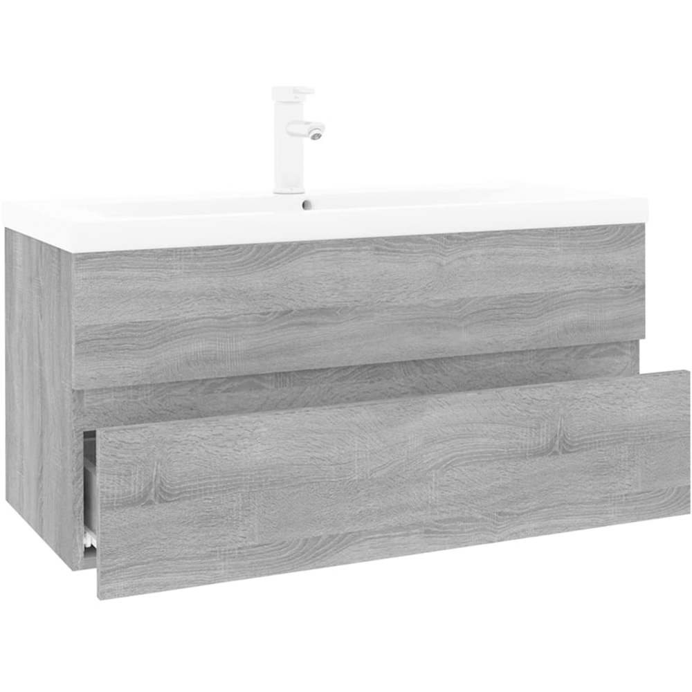 vidaXL Single Drawer Grey Sonoma Wall Mounted Sink Cabinet with Basin Image 2