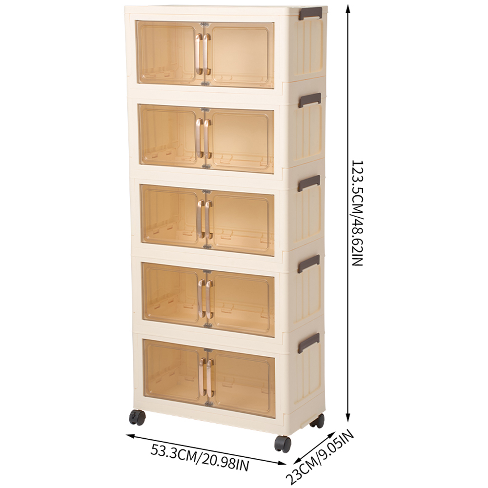 Living and Home 5 Tier Cream Clear Foldable Rolling Plastic Storage Cabinet Image 8