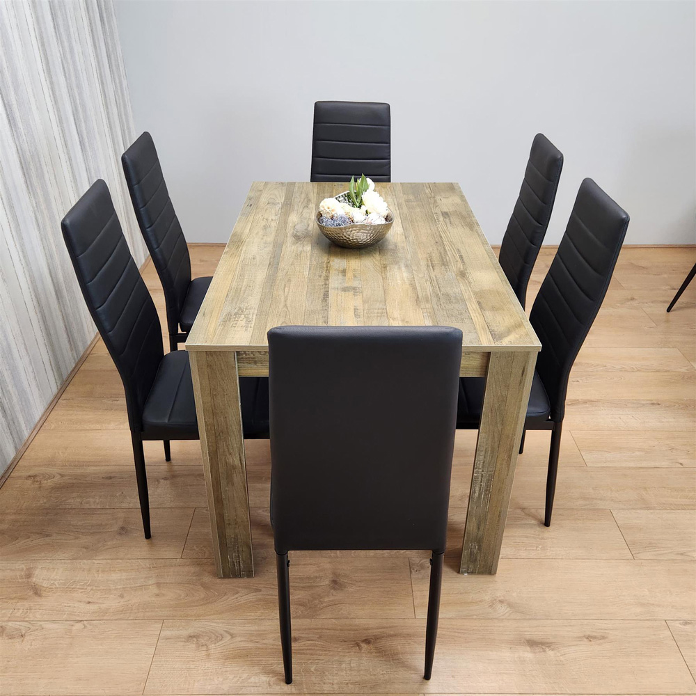 Kosy Koala 6 Seater Faux Leather Dining Set Rustic Effect and Black Image 4