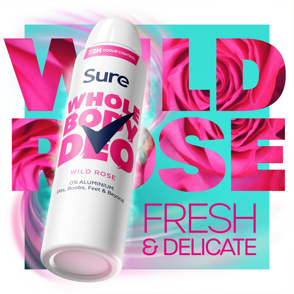 Sure Women Aluminium Free Whole Body Wild Rose Deodorant Spray 150ml 12 Pack Image 3