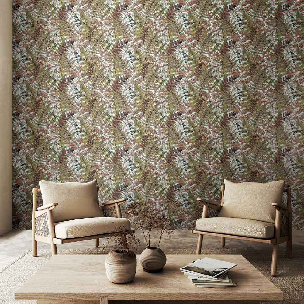 Hoopla Walls Wild Ferns Rosehip Non Woven Wallpaper Image 2