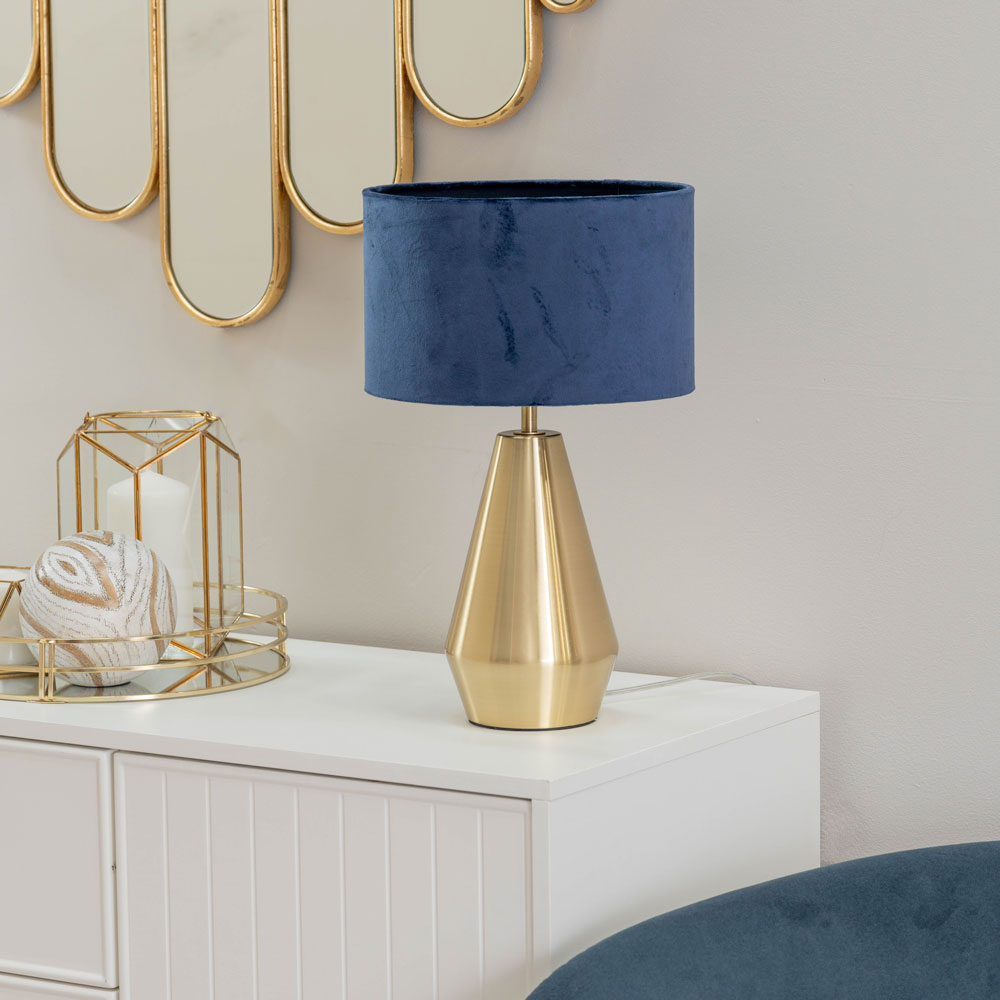 ValueLights Jax Navy Blue Velvet Shade Antique Brass Touch LED Table Lamp Image 5