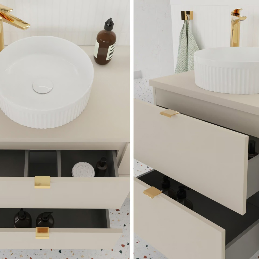 Impact Furniture Dalia 4 Drawer Beige Fluted Countertop Double Vanity Unit 1200mm Image 6
