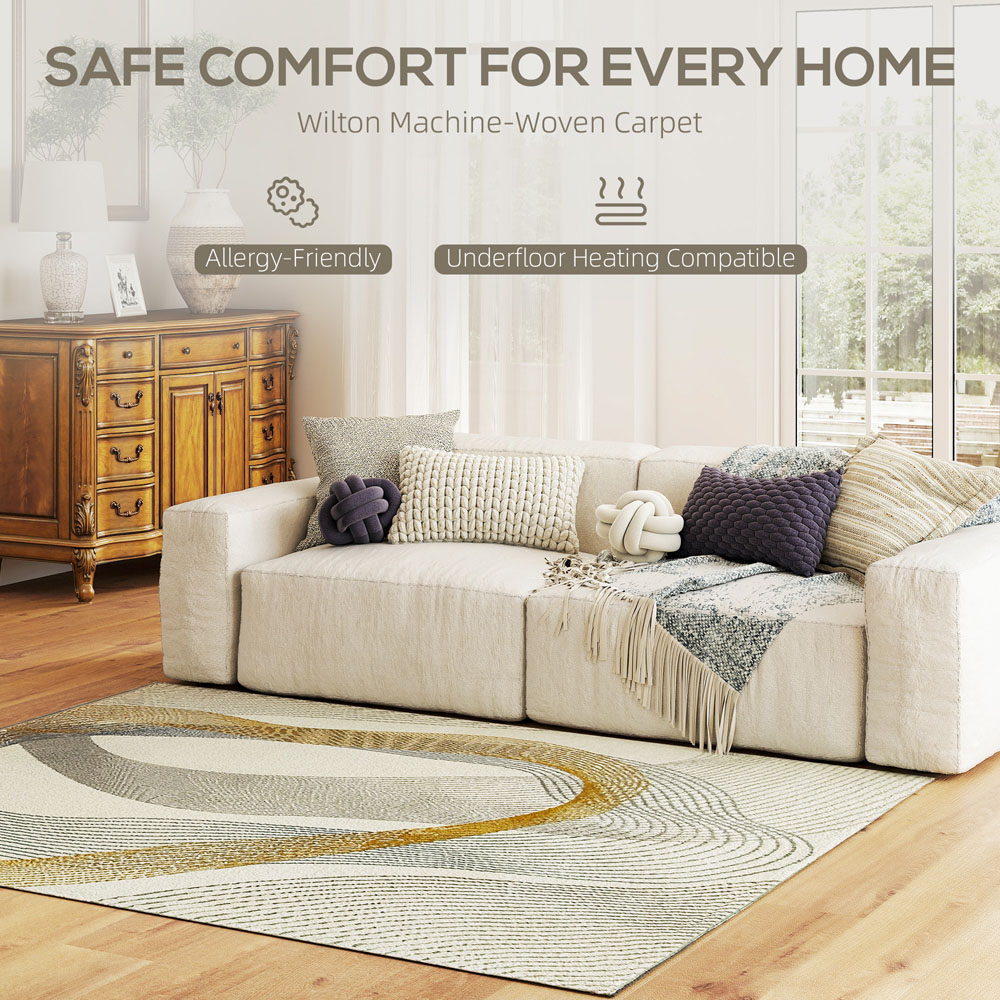 HOMCOM Cream White Flowing Lines Allergy Friendly Rug 170 x 120cm Image 7