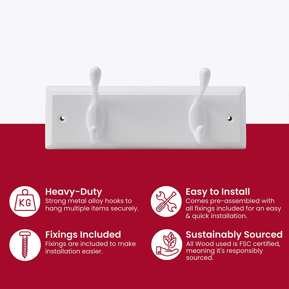 Headbourne White 2 Hook Coat Rail Image 4