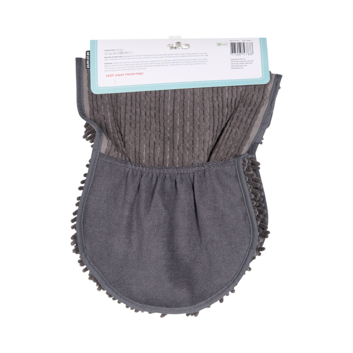 Pet Noodle Towel Glove Grey Image 2