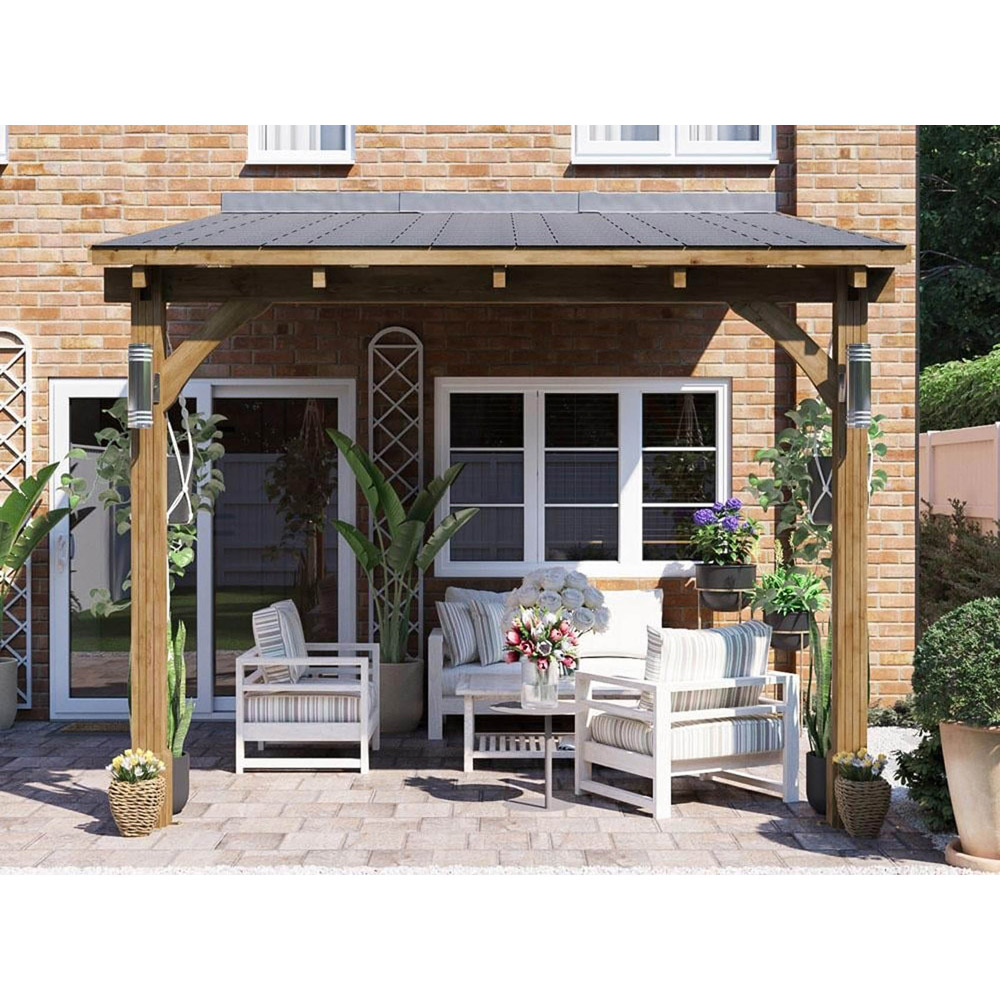 Dunster House Leviathan 3 x 3m Brown Lean To Gazebo with Roof Shingles Image 5
