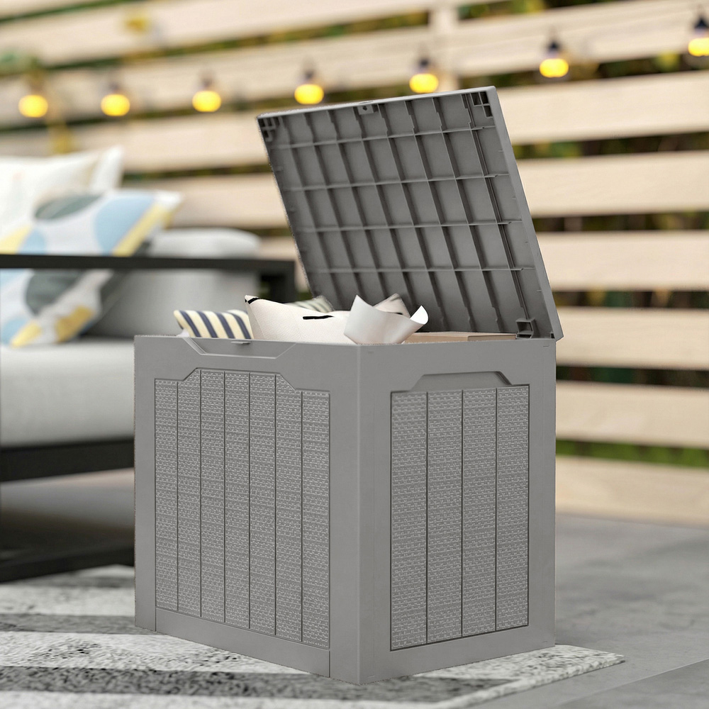 Outsunny 93L Khaki Plastic Garden Storage Box Image 4