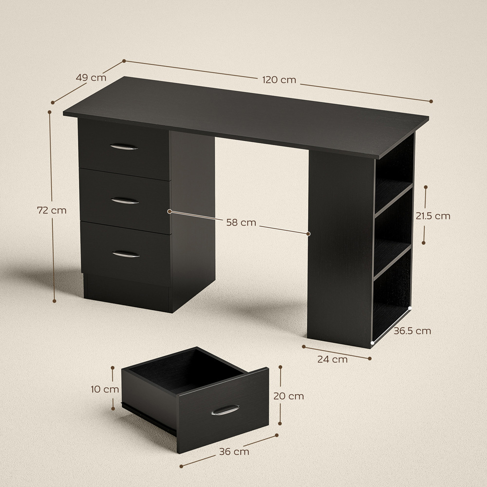 Portland 3 Drawer 3 Shelf Customisable Computer Desk Black Image 9
