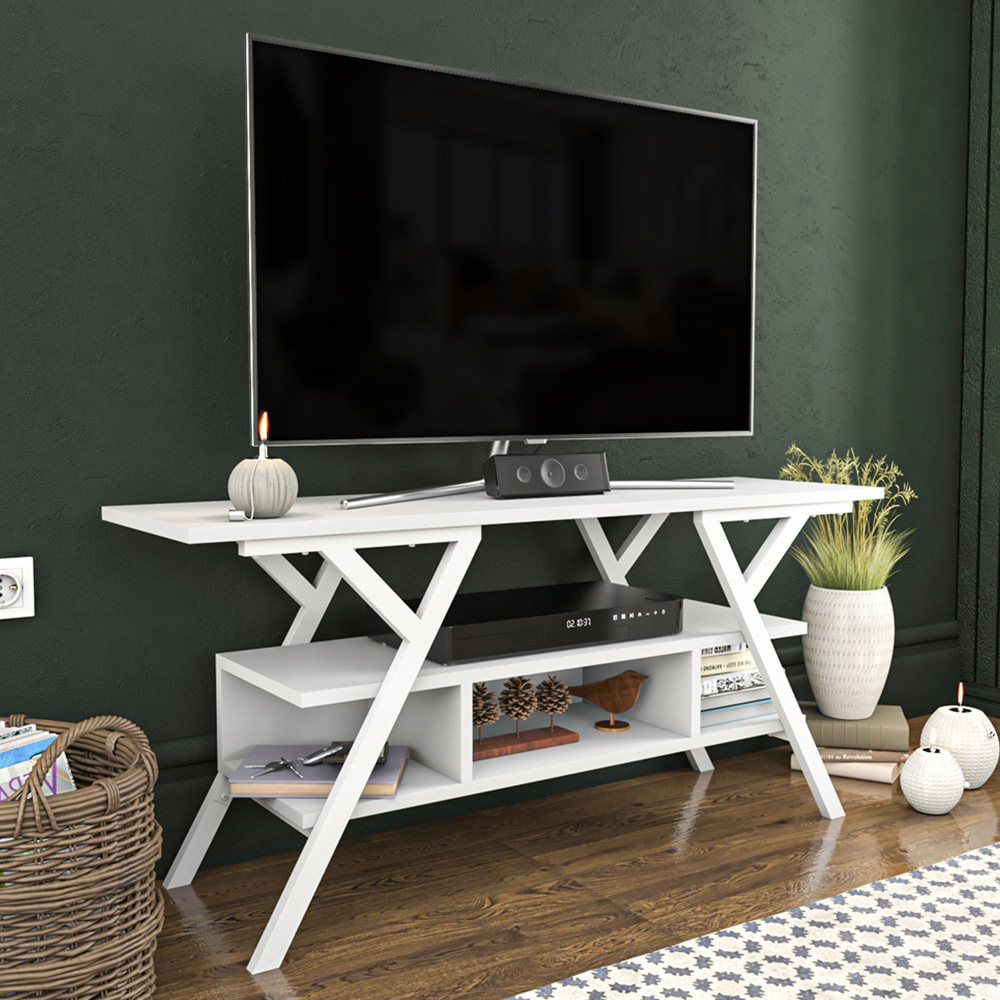 Decorotika Minerva Decorative 4 Open Shelf White TV Unit Image 6