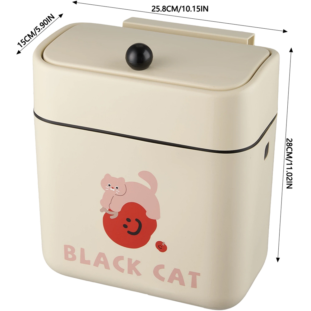 Living and Home Cream Cat Print Hanging Kitchen Bin with Lid 28 x 26 x 15cm Image 9