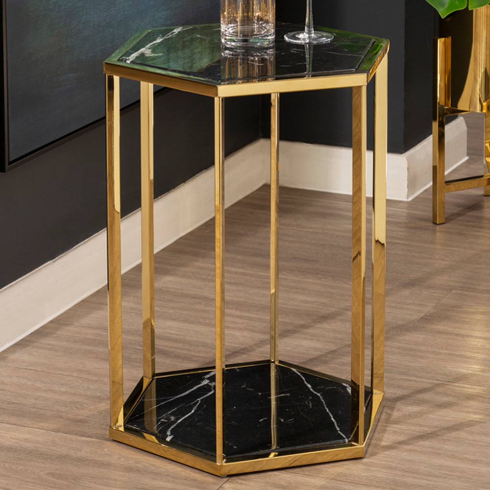 Premier Housewares Piermount Black and Gold Finish End Table Image 1