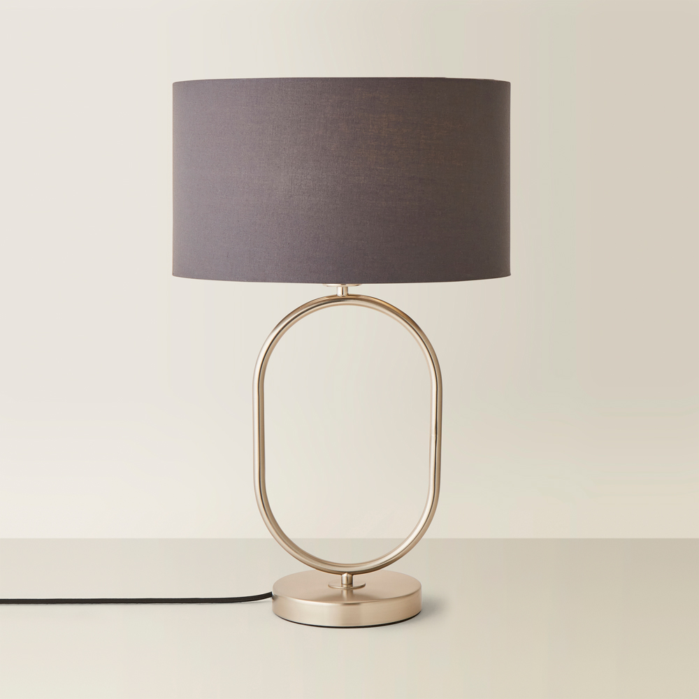 ValueLights Antonia Charcoal Fabric Drum Lamp Shade Brushed Chrome Oval LED Table Lamp Image 5