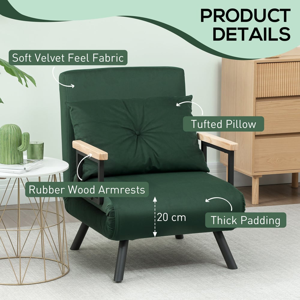 HOMCOM Click Clack Green Single Bed Chair Image 6