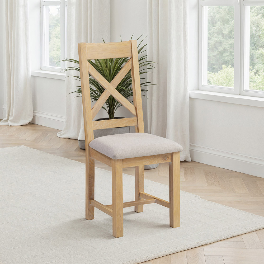 Seconique Windsor Sey of 2 Natural Oak and Oat Fabric Cross Back Dining Chair Image 7