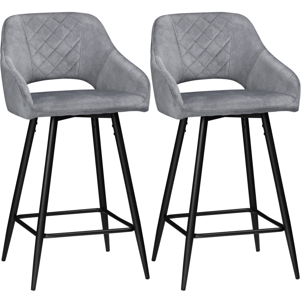 Portland Dark Grey Velvet Touch Bar Stool Set of 2 Image 2
