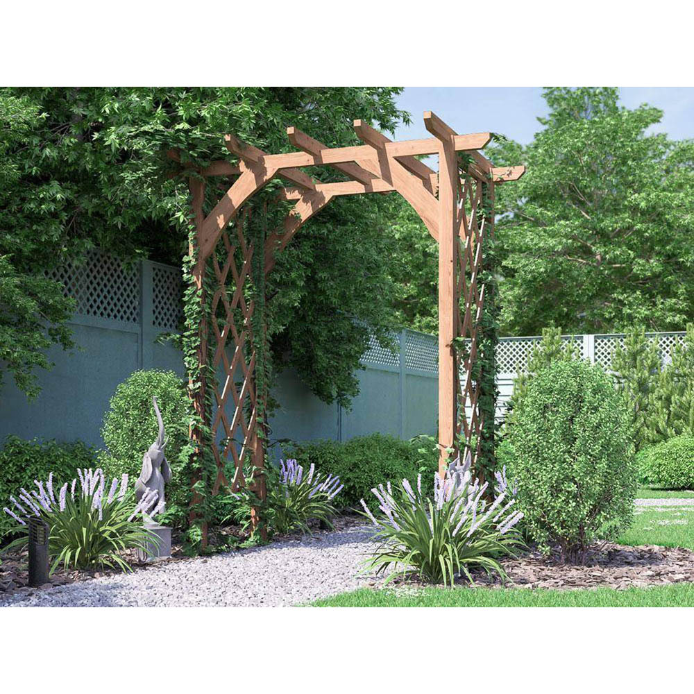 Dunster House Jasmine 6 x 4.5ft Brown Timber Corner Pergola Arch with Trellis Lattice Image 3
