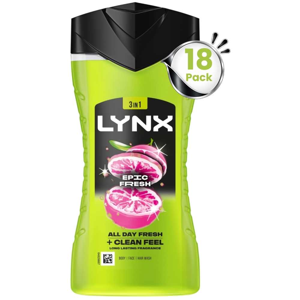 Lynx Epic Fresh Grapefruit and Tropical Pineapple Men's Shower Gel 225ml 18 Pack Image 1