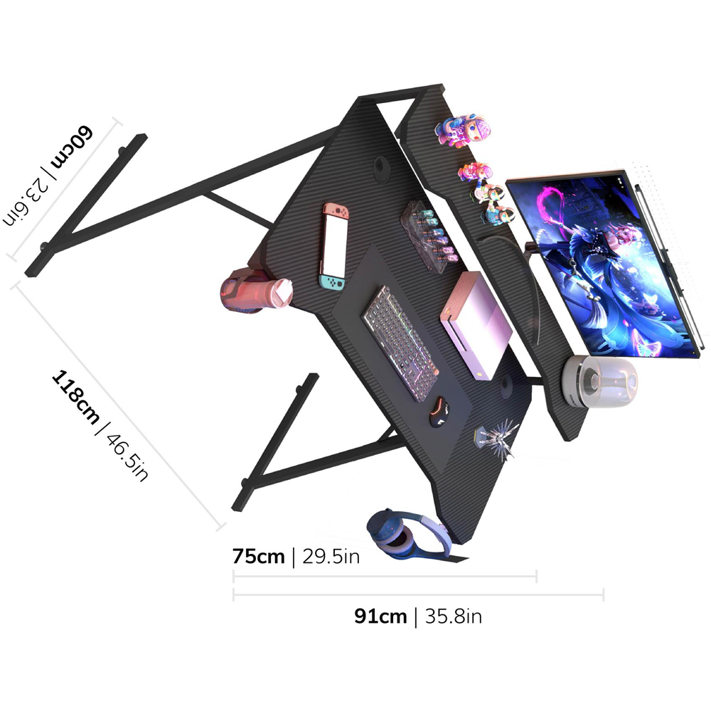 House of Home Carbon Fibre Top Computer Gaming Desk with Monitor Stand Black Image 9
