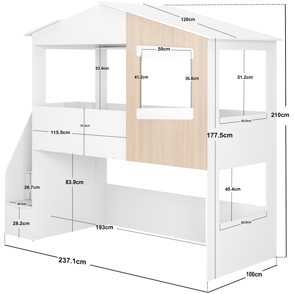 Flair Dreamland White and Oak Play House Staircase Mid Sleeper Image 8