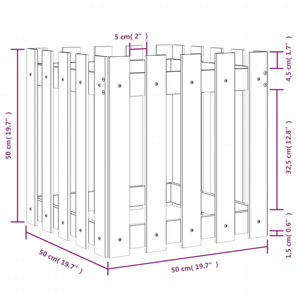 vidaXL White Pine Wood Garden Planter 50 x 50 x 50cm Image 8