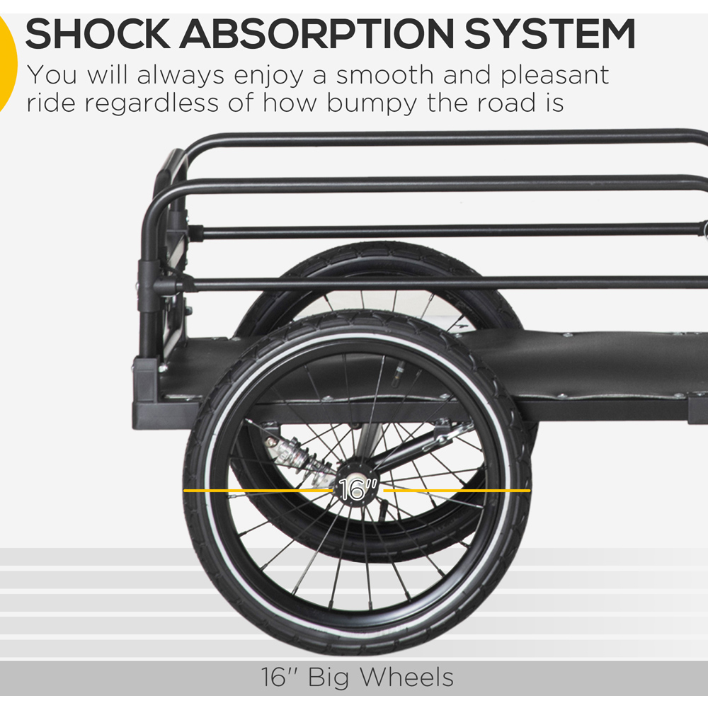 HOMCOM Black Bicycle Cargo Trailer with Suspension and 2 Wheels Image 4