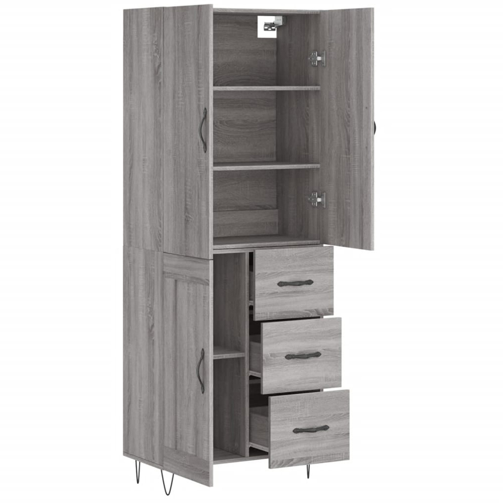 vidaXL 3 Door 3 Drawer Grey Sonoma Highboard Image 4