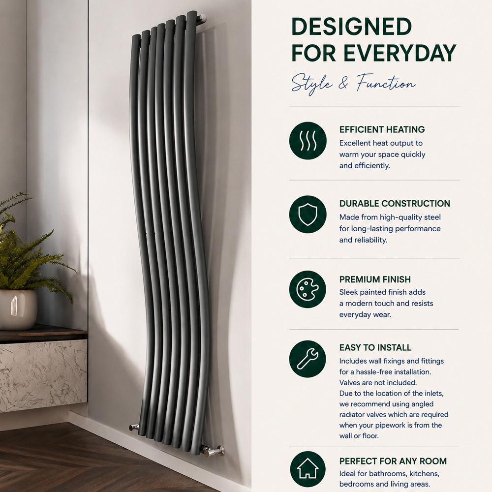 Go Bathrooms Gamma 2926 BTU Grey High Output Steel Vertical Radiator 1785 x 413mm Image 4