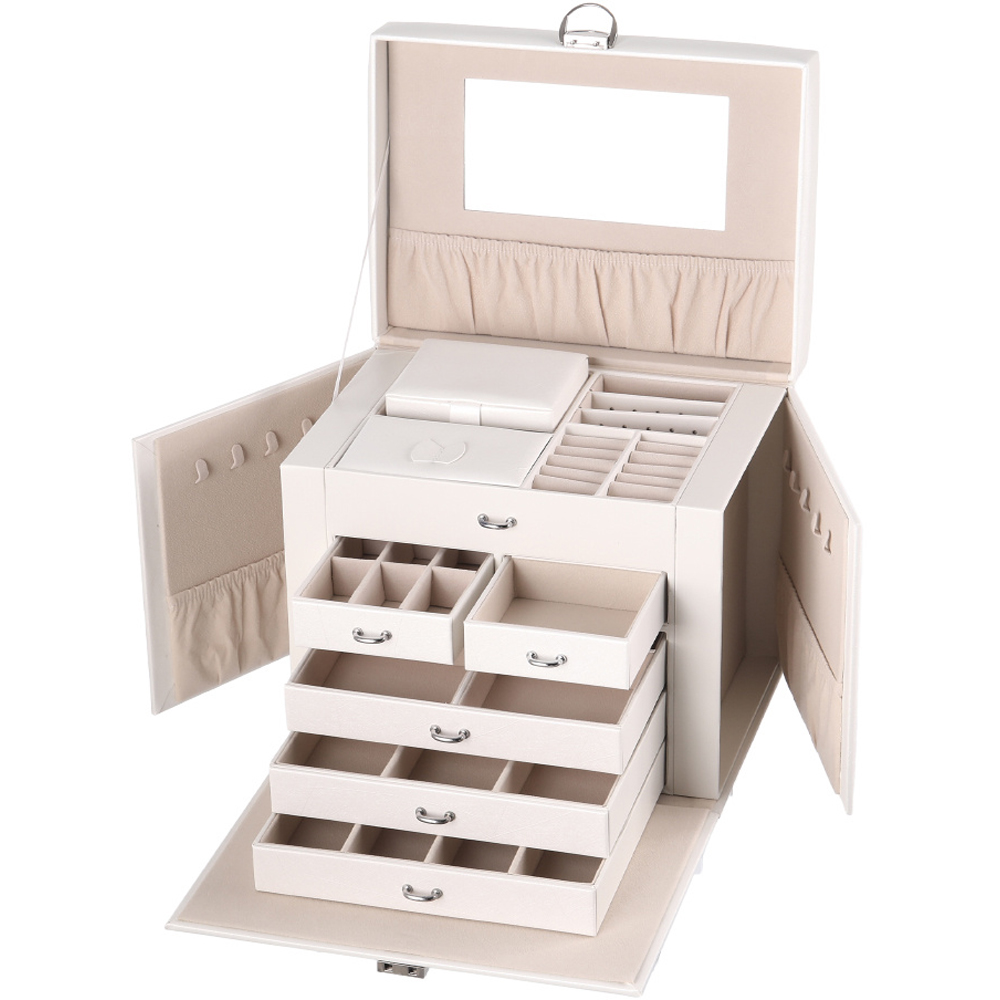 H&O Direct White Multi Tier Jewellery Box with Handle Image 3