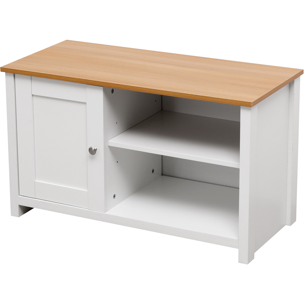 FurnitureHMD Single Door 2 Shelf White and Oak Effect Wooden TV Unit Image 2