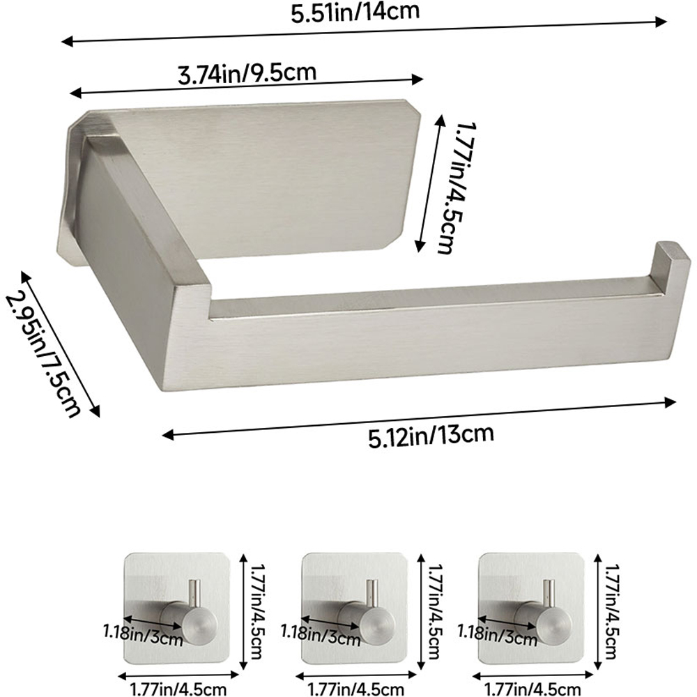 Living and Home 4-Piece Silver Self-Adhesive Stainless Steel Bathroom Hardware Set Image 8