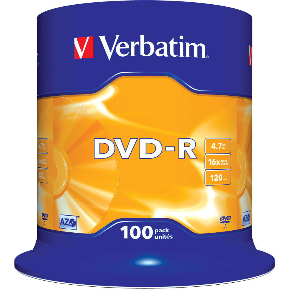 Verbatim 4.7GB 16X DVD-R AZO Printable 100 Pack Spindle Image 1