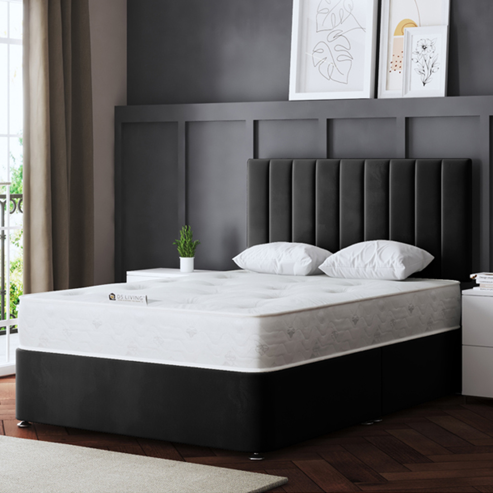 DS Living Amelia Small Double Black Upholstered Panel Divan Bed Image 1