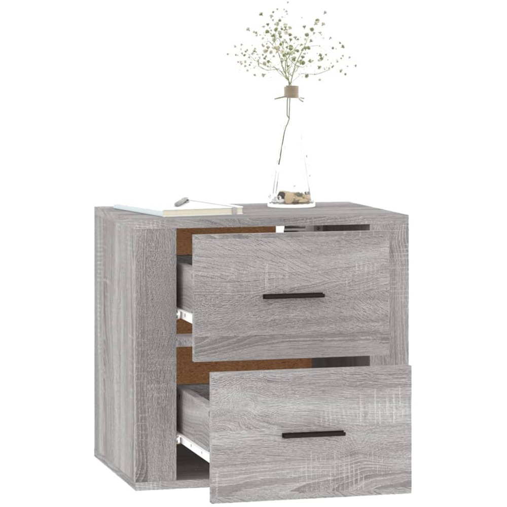 vidaXL 2 Drawer Grey Sonoma Oak Wall Mounted Bedside Table Image 3