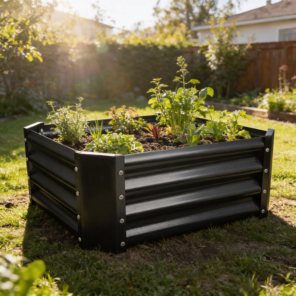 Harbour Housewares Anthracite Square Galvanised Steel Raised Garden Bed 90 x 90cm 2 Pack Image 2