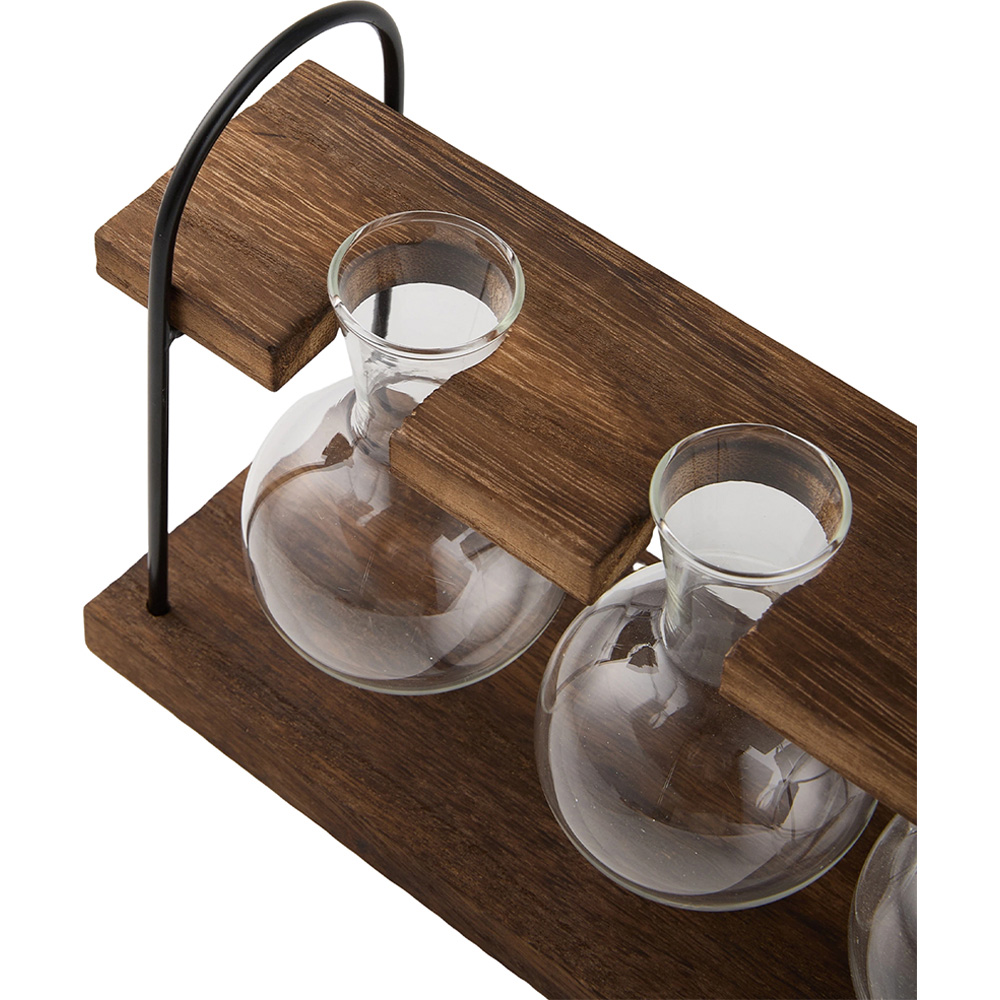 Living and Home 3 Piece Bulb Vase Set with Pine Wood Stand Image 6