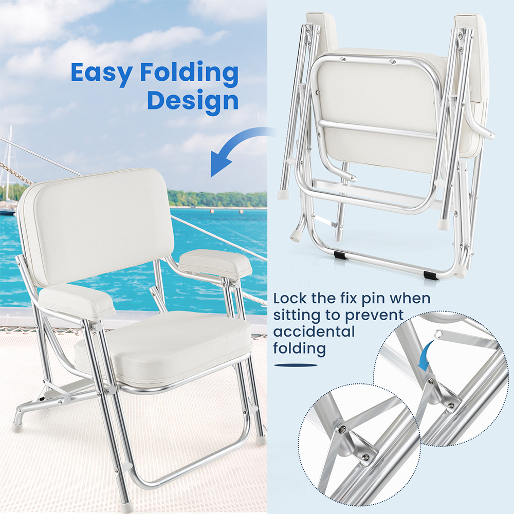 Costway White Foldable Upholstered Aluminium Deck Chair Image 6