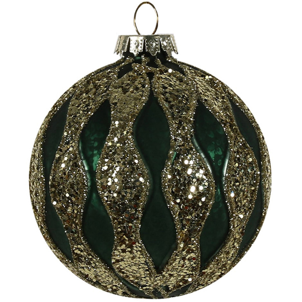 Royal Emerald Green and Gold Glittered Christmas Bauble Image 3