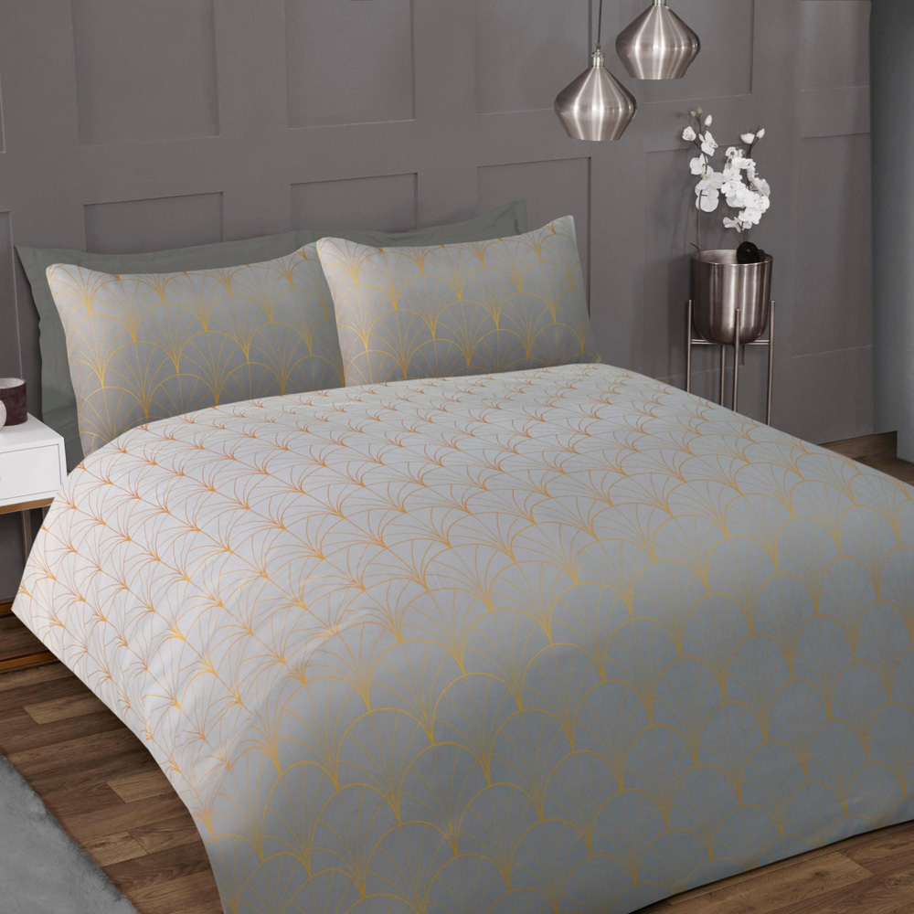Smart Living King Size Grey Ombre Metallic Deco Duvet Cover Set Image 1