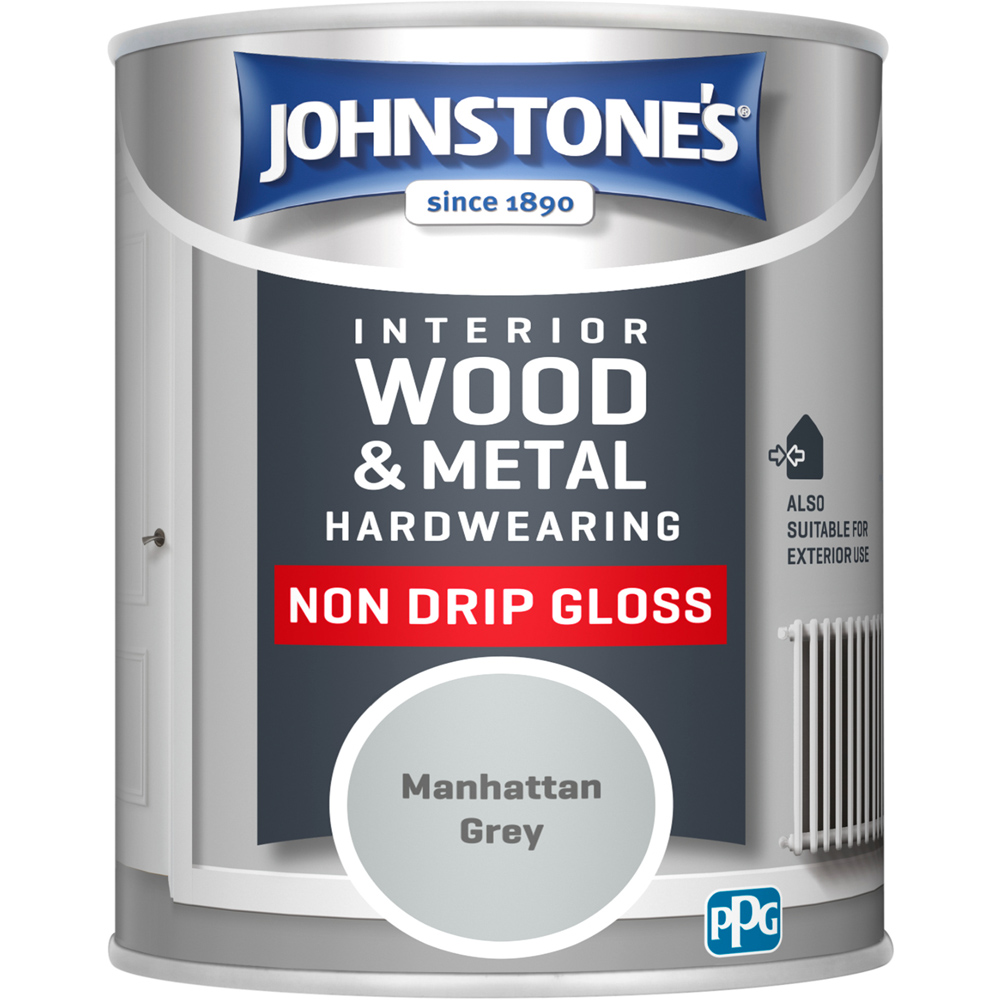 Johnstone's Non Drip Wood and Metal Manhattan Grey Gloss Paint 750ml Image 2